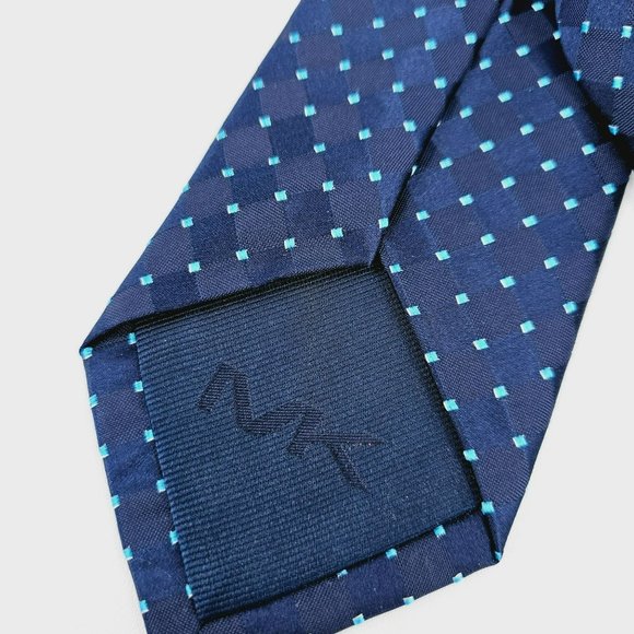 Michael Kors Tie Silk Navy Blue Aqua Diamond Print Classic Designer Gift Work - Picture 6 of 9
